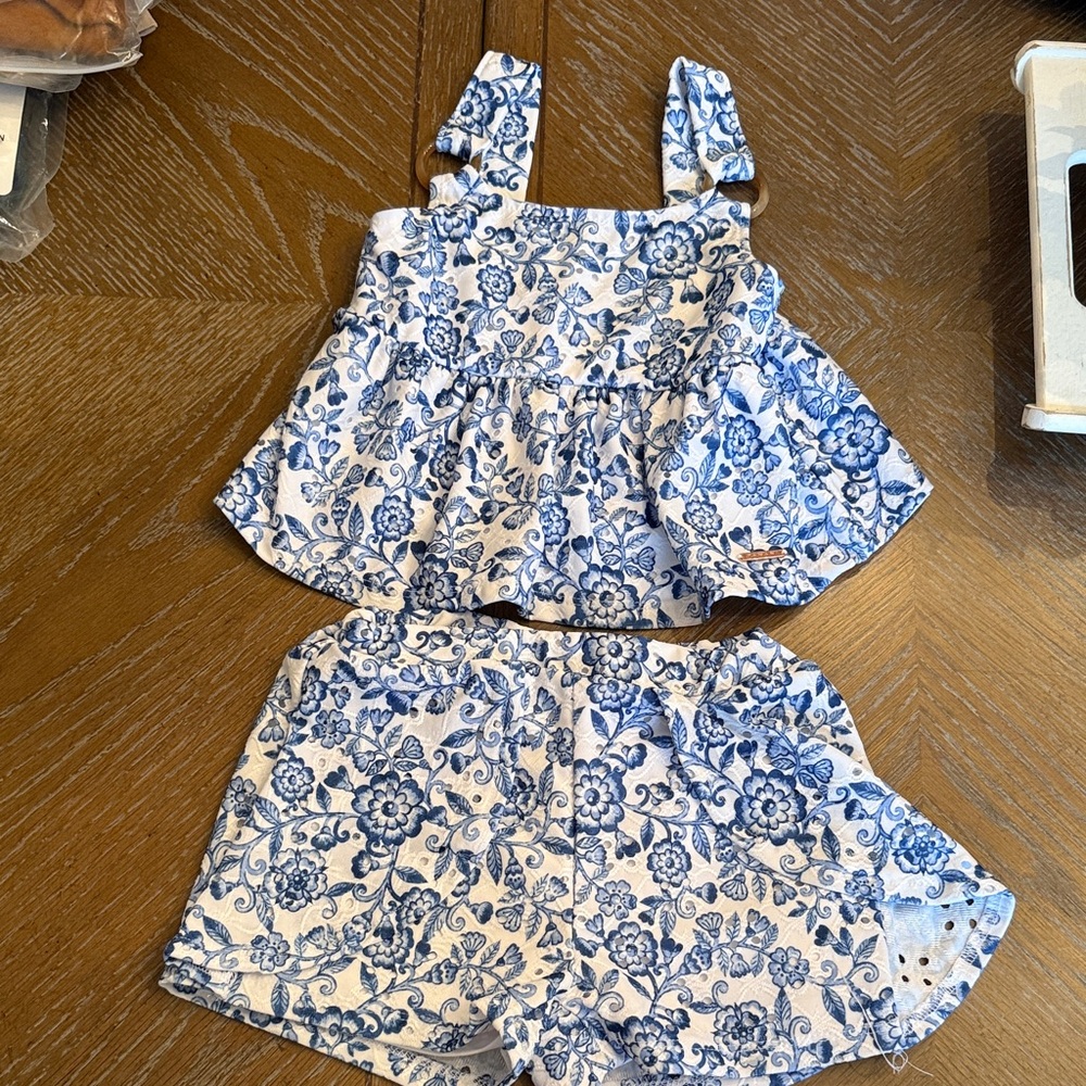 Floral Blue and White Two-Piece Outfit
